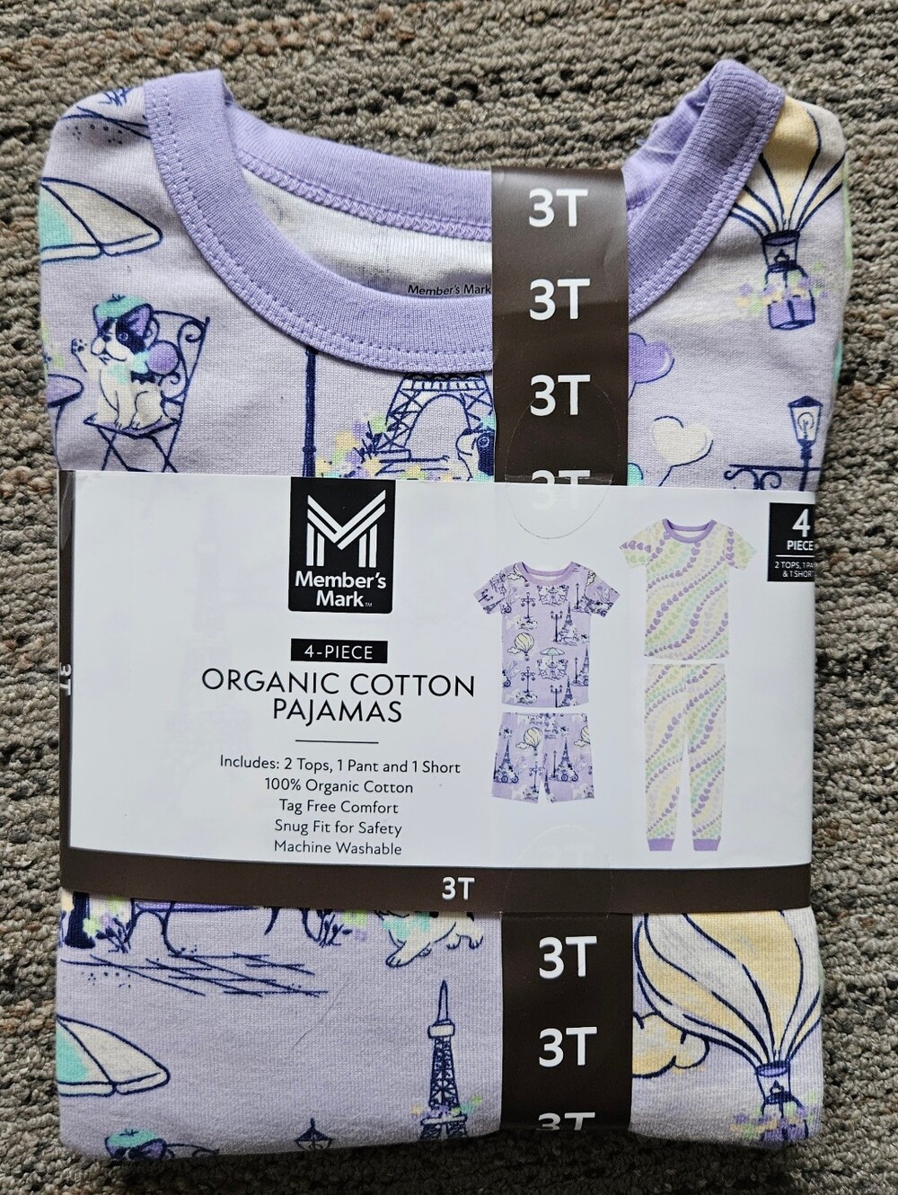 Kids' Lavender Organic Cotton Pajama Set - 3T, 4 Pzs